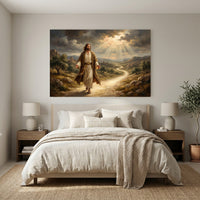 Jesus Walking Path Oil Painting Style Canvas Print Wall Art, Divine Light - Mockup Display 11