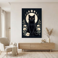 Mystical Black Cat Moon Phases Celestial Canvas Print Wall Art, Elegant Home Decor - Mockup Display 11