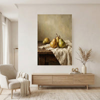 Rustic Pear Still Life Oil Painting Style Canvas Print Wall Art Kitchen Decor - Mockup Display 11