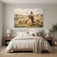 Good Shepherd Jesus Oil Painting Style Canvas Print Wall Art for Faith Decor - Mockup Display 11
