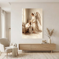 Guardian Angel Child Prayer Oil Painting Style Canvas Print Wall Art Divine - Mockup Display 11