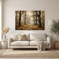 Misty Autumn Forest Path Oil Painting Style Canvas Print Wall Art for Rustic Decor - Mockup Display 11