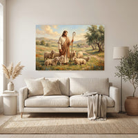 Jesus Christ Good Shepherd Oil Painting Style Canvas Print Wall Art, Inspirational Decor - Mockup Display 11