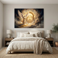 Radiant Angel at Golden Gates Divine Fantasy Canvas Print Wall Art, Heavenly Decor - Mockup Display 11