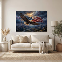 Majestic Bald Eagle American Flag Landscape Oil Painting Style Canvas Print - Mockup Display 11
