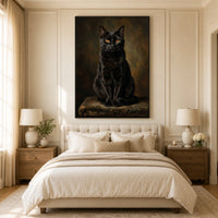 Elegant Black Cat Portrait Oil Painting Style Canvas Print Wall Art, Regal - Mockup Display 11