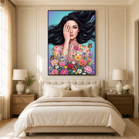 Vibrant Woman with Floral Butterflies Canvas Print Wall Art, Floral Beauty - Mockup Display 11