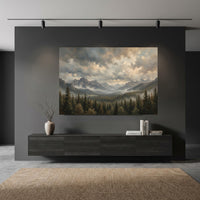 Dramatic Misty Mountain Forest Oil Painting Style Canvas Print Wall Art Decor - Mockup Display 11