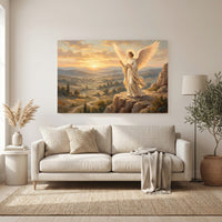 Majestic Angel Sunset Oil Painting Style Canvas Print Wall Art for Serene Home Decor - Mockup Display 11