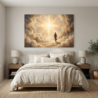 Jesus Walking on Clouds Oil Painting Style Canvas Print Wall Art, Spiritual Light - Mockup Display 11