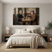 Elderly Men Playing Cards Oil Painting Style Canvas Print Wall Art, Tavern Scene Decor - Mockup Display 11