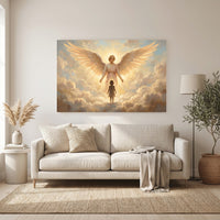 Serene Angel and Child Oil Painting Style Canvas Print Wall Art, Inspiring Divine Glow - Mockup Display 11