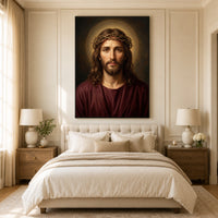 Jesus Christ Crown of Thorns Realistic Spiritual Portrait Canvas Print Wall Art - Mockup Display 11