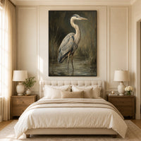 Majestic Heron Wetland Oil Painting Style Canvas Print Wall Art, Nature Decor - Mockup Display 11