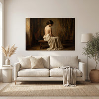 Contemplative Woman Draped Classical Oil Painting Style Canvas Print Wall Art for Serene Decor - Mockup Display 12