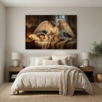 Classical Guardian Angel Child Oil Painting Style Canvas Print Wall Art, Divine Serenity - Mockup Display 11