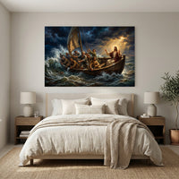 Jesus Christ Calming Storm Oil Painting Style Canvas Print Wall Art, Inspirational - Mockup Display 11