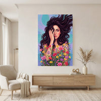Dynamic Woman Floral Portrait Oil Painting Style Canvas Print Wall Art, Elegant - Mockup Display 11