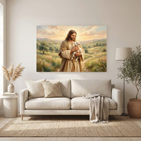 Jesus Christ Good Shepherd Oil Painting Style Canvas Print Wall Art, Spiritual Decor - Mockup Display 11