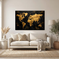 Textured Golden World Map Modern Abstract Canvas Print Wall Art, Elegant Decor - Mockup Display 11