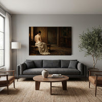 Classical Woman in Draped Gown Oil Painting Style Canvas Print Wall Art Serene - Mockup Display 12