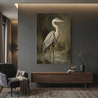 Majestic Heron Wetland Oil Painting Style Canvas Print Wall Art, Nature Decor - Mockup Display 12