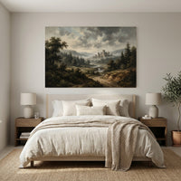 Misty Castle Landscape Oil Painting Style Canvas Print Wall Art, Majestic Scenery - Mockup Display 12