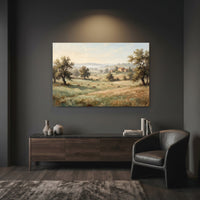 Rustic Landscape with Grazing Sheep Oil Painting Style Canvas Print Wall Art, Farmhouse Decor - Mockup Display 12