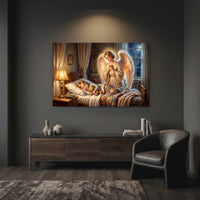 Guardian Angel Watching Child Oil Painting Style Canvas Print Wall Art, Serene Home Decor - Mockup Display 12