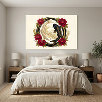 Golden and Black Koi Fish Peony Japanese Art Style Canvas Print Wall Art Decor - Mockup Display 12