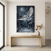 Majestic Barn Owl Snowy Forest Night Oil Painting Style Canvas Print Wall Art - Mockup Display 12