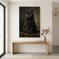 Classic Black Cat Oil Painting Style Canvas Print Wall Art, Elegant Pet Portrait Decor - Mockup Display 12
