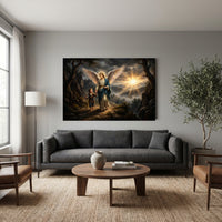 Divine Guardian Angel & Child Oil Painting Style Canvas Print Wall Art, Serene Landscape - Mockup Display 12