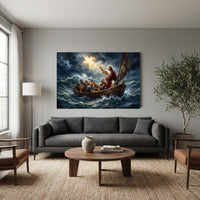 Jesus Calming the Storm Dramatic Oil Painting Style Canvas Print Wall Art - Mockup Display 12