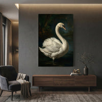 Majestic White Swan Oil Painting Style Canvas Print Wall Art, Elegant Nature Decor - Mockup Display 12