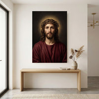 Jesus Christ with Crown of Thorns Oil Painting Style Canvas Print Wall Art, Sacred - Mockup Display 12