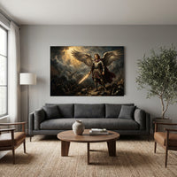 Archangel Michael Divine Battle Oil Painting Style Canvas Print Wall Art, Majestic - Mockup Display 12