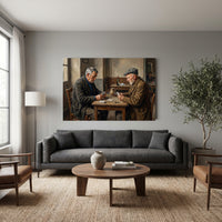 Elderly Men Playing Cards Oil Painting Style Canvas Print Wall Art, Tavern Scene Decor - Mockup Display 12