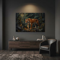 Majestic Tiger in Lush Jungle Realistic Canvas Print Wall Art, Nature-Inspired Decor - Mockup Display 12