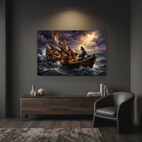 Biblical Jesus Calming Storm Oil Painting Style Canvas Print Wall Art, Religious - Mockup Display 12
