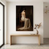 Classical Seated Woman Portrait Oil Painting Style Canvas Print Wall Art - Mockup Display 12