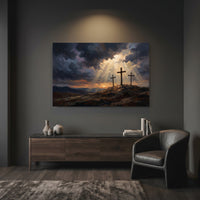 Three Crosses Hill Oil Painting Style Canvas Print Wall Art, Dramatic Scene - Mockup Display 12