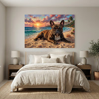 French Bulldog in Glasses on Tropical Sunset Beach Oil Painting Style Canvas Print Wall Art - Mockup Display 12