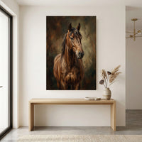 Brown Horse Oil Painting Style Canvas Print Wall Art for Equestrian Decor - Mockup Display 12