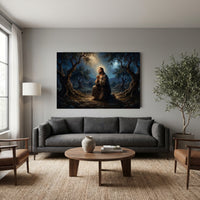 Jesus in Gethsemane Oil Painting Style Canvas Print Wall Art, Spiritual Decor - Mockup Display 12