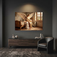 Guardian Angel & Child Praying Oil Painting Style Canvas Print Wall Art, Divine Grace - Mockup Display 12