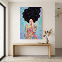 Woman with Flowing Hair & Floral Body Art Canvas Print Wall Art, Bohemian Decor - Mockup Display 12