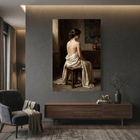 Serene Draped Woman Classical Oil Painting Style Canvas Print Wall Art for Elegance - Mockup Display 12