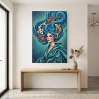 Mystical Woman with Koi Fish Canvas Print Wall Art, Elegant Fantasy Style Decor - Mockup Display 12