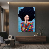 Vibrant Floral Woman Oil Painting Style Canvas Print Wall Art, Expressive Decor - Mockup Display 12